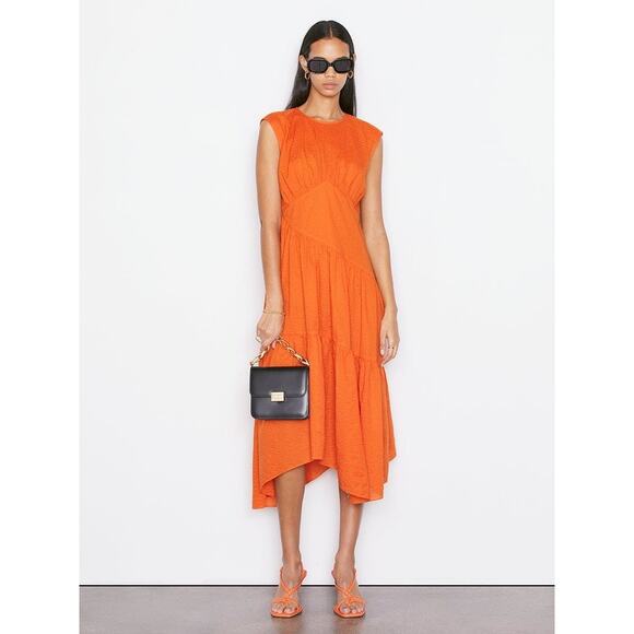 Frame Gathered Seam Dress Orange Crush - Picture 2 of 11